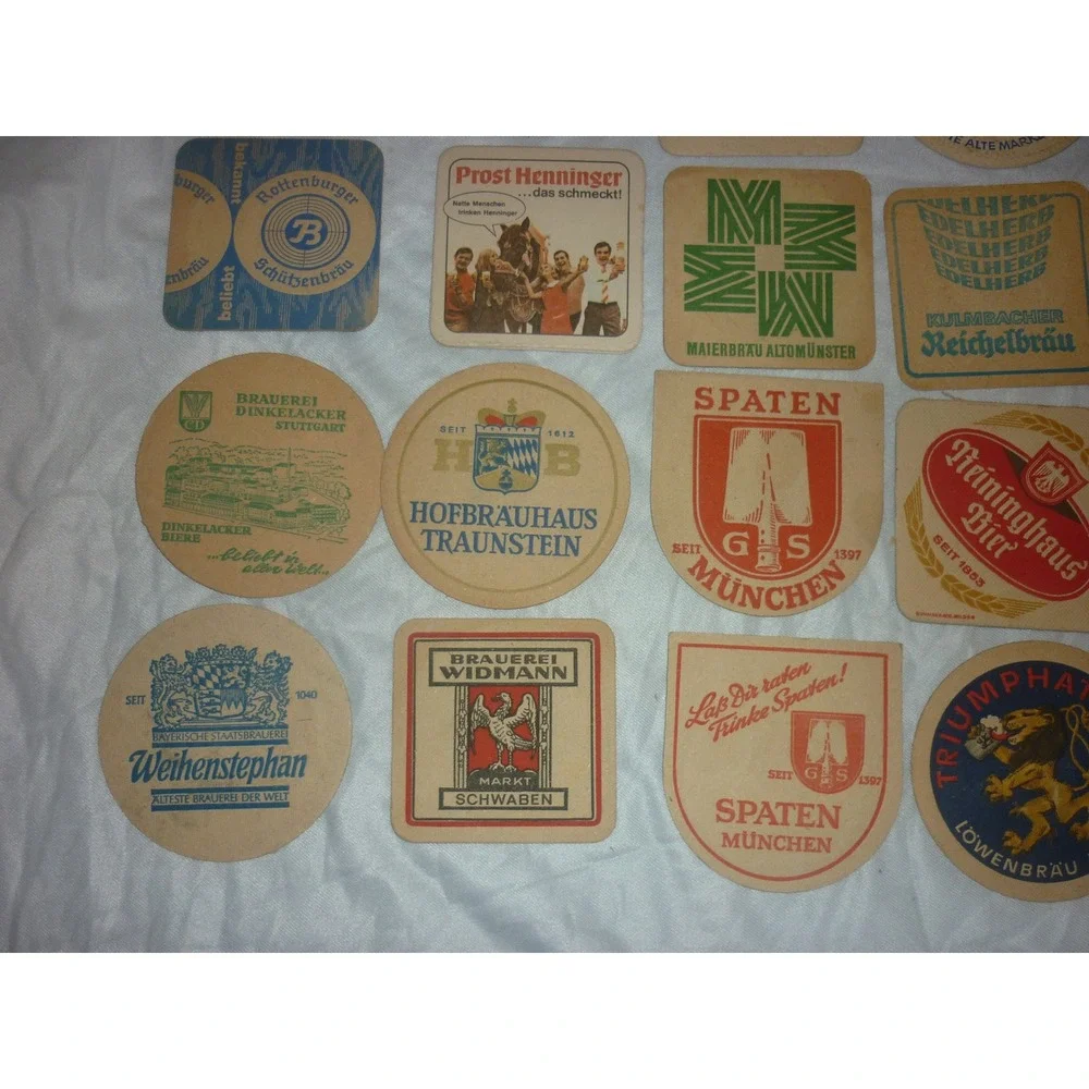 Vintage German Beer Coaster Lot 25pc Heineken Hofbrauhaus Spaten Bar